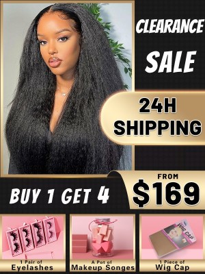 24H Shipping Human Hair Wig Affordable 13x6 Kinky Straight Clearance Sale Bleached Knots 180% Density Pre-plucked Brown Lace Wig KC08