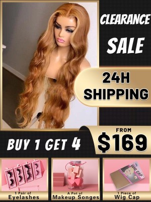 24h Shipping Wavy Hair 13X6 Frontal HD Lace Wigs Pre Plucked And Bleached Blonde Highlights Color Lace Front Wigs Human Hair KC12