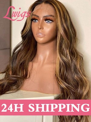 24hrs Shipping Highlight Color Wavy 100% Virgin Human Hair 13*6 Lace Front Wig With Undetectable HD Lace Single Knots S04