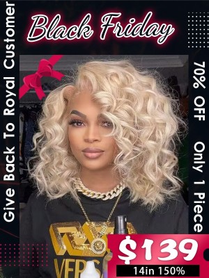 Lwigs Black Friday Special Wavy 14 Inches 150% Density Side Part Loose Wave HD Transparent 13x4 Lace Front Wigs BS10