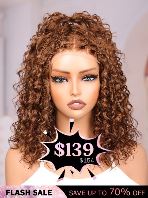 Lwigs Most-Fit Cap Boho Curls Top Braided Wigs Invisible Skinlike HD Lace Short Length Natural Color 5x5 Lace Closure Wigs UD29