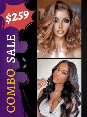 Combo Sale 14inch Highlight Wave & 18inch Natural Body Wave Human Hair Wigs Lwigs431