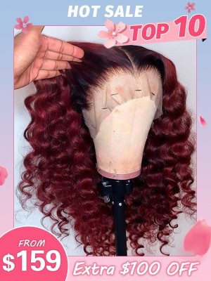 Burgundy Red Wine Color Deep Wave Glueless HD Lace With Plucked Hairline 360 Lace Wig Beginners Friendly Lwigs363