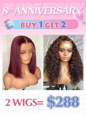 Lwigs 8th Anniversary Special Offer Pre Plucked & Bleached Knots 4x4 HD Lace Closure Wigs #99J Colored Hairstyles CS06