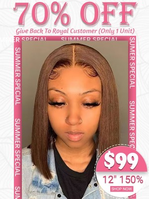 Lwigs Summer Special Offer 100% Human Hair Chestnut Brown Color 12 Inch Short Bob Haircut Affordable Full Lace Wig TS01