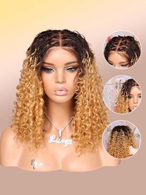 Lwigs Most-Fit Cap Knotless Ombre Blonde Braided With Baby Hair Middle Length Bob 5x5 HD Lace Closure Wigs UD20