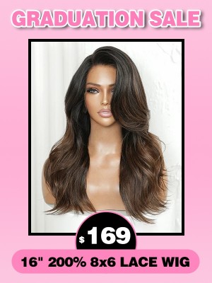 Lwigs Flash Sale Ombre Brown Color Body Wave 16 Inches 200% Density Pre-plucked 8x6 Glueless Wear & Go Lace Wig EN03