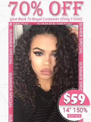 Lwigs Summer Special Offer Loose Curly 14 Inch 150% Density Single Knots Side Part Deep Wave 13x4 Lace Front Wig TS04