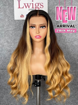 Lwigs Customized China Virgin Human Hair 22 Inches 180% Density 13x6 HD Lace Front Wig Body Wave Ombre Highlight Color Glueless Wig Custom11