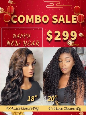 Lwigs Combo Sale Body Wave Lace Closure Wig & Natural Color Deep Curly Lace Closure Wig NY112