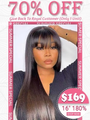 Lwigs Summer Special Medium Brown Lace Silky Straight With Bangs 16 Inches 180% Density Full Lace Front Wig For Black Girl TS05