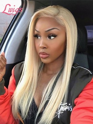 613# Blonde Color Silky Straight Transparent HD Lace Wig Pre Plucked And Bleached Glueless 13x4 Human Hair Wigs With Baby Hair Lwigs71