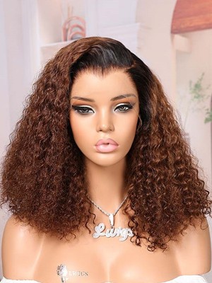 Lwigs Most-Fit Cap M-Shape Realistic Hairline Ombre Brown Color Curly 11x6 Skin Melted HD Lace Front Wigs UD16