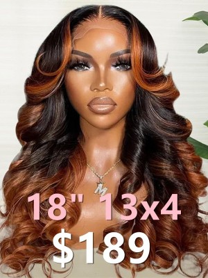 Lwigs 2025 Tax Refund Sale Body Wave 18 Inches Ombre Highlight Color 100% Human Hair HD Lace 13x4 Front Wig TAX106