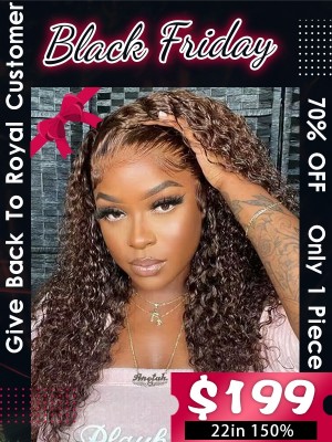 Lwigs Black Friday Special Bleached Knots Brown Color Wavy Curly Style 22 Inches 150% Density 13x6 HD Lace Front Wig BS06