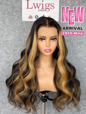 Lwigs Custom Wig Film HD Lace 20 Inches China Virgin Human Hair Body Wave 180% Density Ombre Highlight Color 13x6 Frontal Wig Custom08