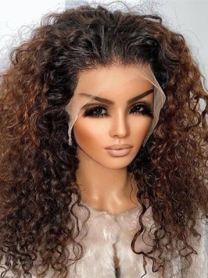 US Warehouse 48H Shipping Pre-Plucked Ombre Brown Color Curly 200% Density Bleached Knots 13x6 HD Front Lace Wigs US11