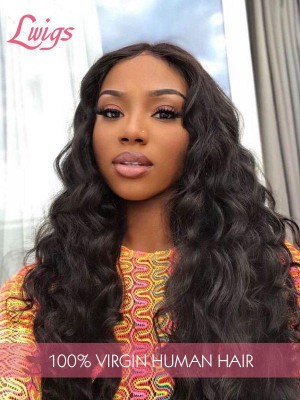 Natural Hair Wig 100% Human Hair Bleached Knots Loose Wave 360 HD Lace Wig Affordable With Elastic Band Lwigs180