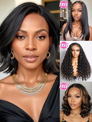 BUY 1 GET 1 EXTRA FREE WIG | Wavy Bob 10 Inches Side Part 8x6 Glueless 10s Install Wear & Go Wig BG04