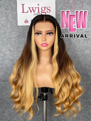 Lwigs Customized China Virgin Human Hair 22 Inches 180% Density 13x6 HD Lace Front Wig Body Wave Ombre Highlight Color Glueless Wig Custom11