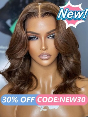 Lwigs New Arrivals 2024 Hair Trends Brown Color Shoulder Length Body Wave Hairstyle Invisible HD 13x6 Lace Front Wigs NEW68