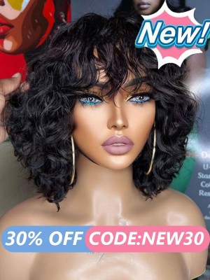Lwigs New Arrivals 100% Human Hair HD Lace Big Deep Curly With Bangs Short Bob Hairstyles 13x6 Lace Front Wigs NEW67