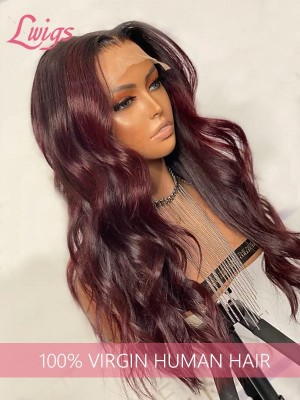 Ombre Dark Burgundy Color Hair Straight Wavy Brazilian Virgin Human Hair HD Lace 13*6 Lace Front Wigs Lwigs161