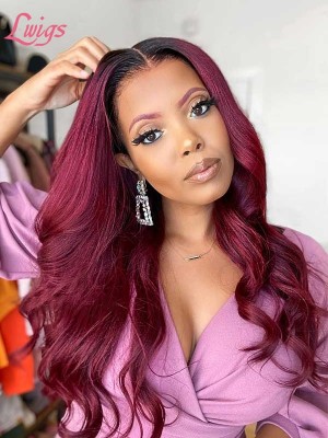 Ash Ombre Burgundy Color Hair Body Wave Brazilian Virgin Human Hair T#1b/99J 13*6 Transparent Lace Front Wig Lwigs07