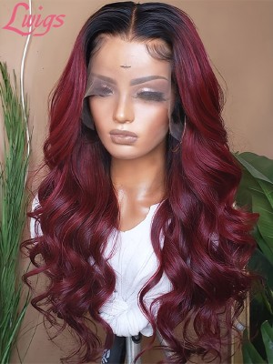 Ash Ombre Burgundy Color Hair Body Wave Brazilian Virgin Human Hair T#1b/99J 13*6 Transparent Lace Front Wig Lwigs07