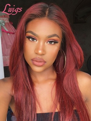 Ash Ombre Burgundy Hair Color Wig T#1b/99j Silk Straight Wig Brazlian 13x6 Lace Front Human Hair Wig Pre Plucked And Bleached Lwigs306