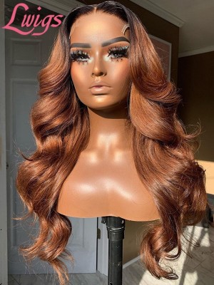 Ash Ombre Color Invisible HD Swiss Lace Virgin Human Hair Body Wave Hairstyle Ombre Brown 6 Deep Parting Lace Front Wigs Lwigs84