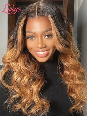 Bleached Knots HD Lace Ombre Highlight Color Body Wavy Brazilian Virgin Human Hair 13x6 Lace Front Wig Lwigs307