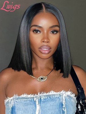 Bleached Knots Undetectable HD Dream Swiss Lace Natural Black Color Short Bob Haircut Silk Straight 360 Lace Wigs Lwigs227