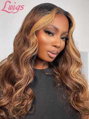 Body Wave Brazilian Remy 13x6 Lace Front Human Hair Wigs Pre-Plucked Hairline Ombre Brown Color With Highlights Lwigs216