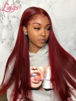 Brazilian Human Hair Burgundy 99j Wig Silk Straight 13x6 HD Lace Wigs Pre Plucked And Bleached Lace Front Wig Real Hair Lwigs309