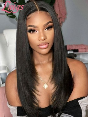 Brazilian Human Hair Layers Shoulder Length Silky Straight 360 Lace Wig Pre Plucked Natural Hairline Lwigs39