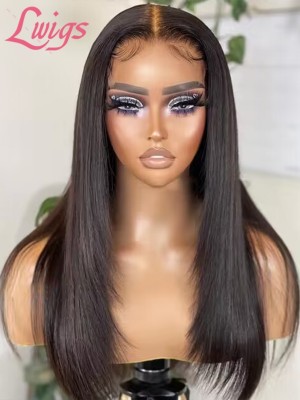 Brazilian Human Hair Layers Shoulder Length Silky Straight 360 Lace Wig Pre Plucked Natural Hairline Bleached Knots Lwigs39