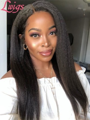 Brazilian Virgin Human Hair Light Yaki Undetectable Dream Swiss Lace 360 Lace Wigs With Ponytail Lwigs55