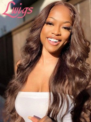Brazilian Virgin Human Hair Wigs Chestnut Brown Color Body Wave 13*6 HD Lace Front Wig Single Knots In The Front With Pre Plucked Natural Hairline Lwigs349