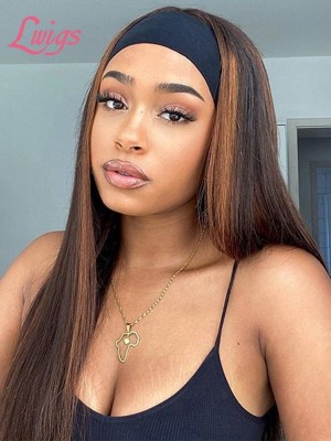 Highlight Color Wig For Sale Brown Balayage Straight Hair Headband Straight Human Hair Glue Free Wig Colored Headband Wig Lwigs395