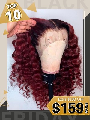 Burgundy Red Wine Color Glamping Deep Wave Curls Glueless Wig Dream HD Lace With Plucked Hairline 360 Lace Wig Beginners Friendly Lwigs363