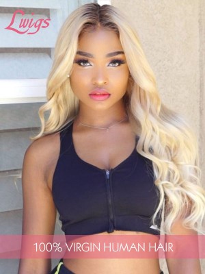 Long Hair Body Wave T4/613 Blonde Ombre Color Pre-Plucked Hairline Transparent Lace 13x4 Lace Front Wigs Lwigs294