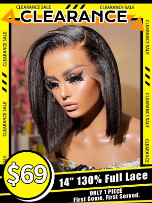 Clearance Sale Yaki Bob Haircuts Virgin Brazilian Human Hair #1b Jet Black Color No Combs No Straps 14 Inches Full Lace Wig TH07