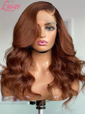 Brown Human Hair Color Wig 360 HD Lace Clolored Wigs Pre Plucked And Bleached Knots Colored Body Wave Glueless Everyday Wig Lwigs17