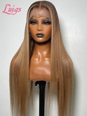 Customized Virgin Hair Ash Blonde Color Silky Straight Hair Plucked Hairline Glueless Lace Frontal Wig Lwigs94