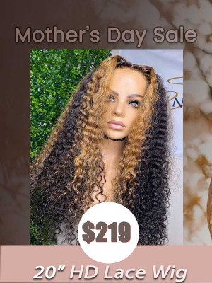 Curly Hair Balayage Transparent HD Lace 5x5 Closure Wig Curly Wig With Blonde Highlights For Beginner Human Hair Wigs MD05