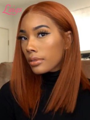 Energy Orange Silky Human Hair Lace Front Wig Tint Transparent Swiss Lace Ginger Red Color Straight Hair for Girls Lwigs412