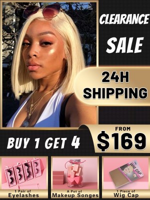 Fast Shipping Clearance Sale 180% Density Bleached Knots #613 Blonde Color Bob Haircuts 360 Lace Wig With Pre-plucked Hairline KC09