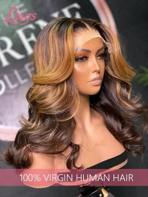 Fast Shipping Highlight Color Wavy 100% Virgin Human Hair 13*6 Lace Front Wig With Undetectable HD Lace Single Knots Lwigs362