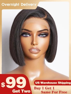 Lwigs V-DAY Special Offer Buy 1 Get 1 Same For Free $99 Get 2 Brazilian Human Hair Bob Wigs Ear To Ear C-Part HD Lace Front Wig SP39